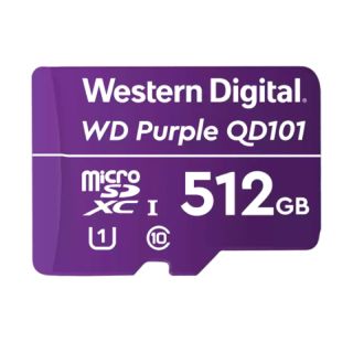 Memoria Flash WESTERN DIGITAL Purple 512GB SC QD101 microSD, ideal para Camaras de videovigilancia.